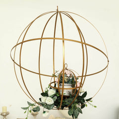 Hanging Sphere Candle Holder Gold Wrought Iron Event Display Accent - Centerpiece 24"