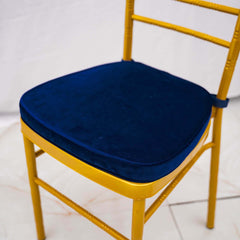Velvet Chair Cushion with 2" Thick Memory Foam and Ties Navy Blue - Removable Cover for Chiavari Chairs