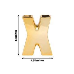 Shiny Ceramic Vase Letter "X" Gold Plated - Chic Bud Planter Pot for Events & Decor 6"