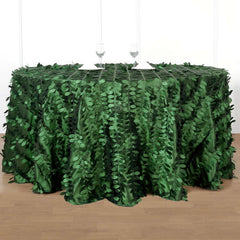 Taffeta 120" Round Tablecloth Green Leaf | 3D Leaf Petal Design Seamless Table Cover