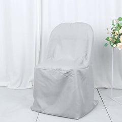 Polyester Slip On Folding Chair Covers Silver - Stain-Resistant Reusable Durable Fabric