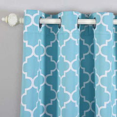 2 Pack Blue White Room Darkening Noise Canceling Curtain Panels With Grommet, Trellis Curtains 52"x84" - Clearance SALE