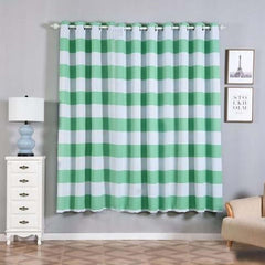 2 Pack White Mint Cabana Stripe Thermal Blackout Curtains With Chrome Grommet Window Treatment Panels - 52"x84"