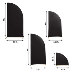 Set of 4 Matte Black Spandex Half Moon Chiara Backdrop Stand Covers, Custom Fitted Wedding Arch Covers - 2.5ft,5ft,6ft,7ft