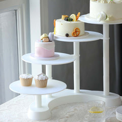 4-Tier Plastic Cake Stand with Half Moon Base White - Space Saving Multi-layer Cupcake Holder Dessert Tower for Weddings Tea Parties & Home Gatherings 17"