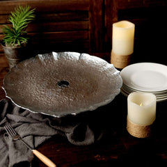 Glass Pedestal Cake Stand Scalloped Edge Design Silver - Cupcake Holder and Dessert Display Plate 14"