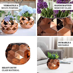 2-Pack Mercury Glass Vases Honeycomb Design Rose Gold - Stylish Geometric Wedding Centerpieces 6"