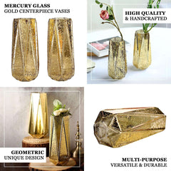 2-Pack Mercury Glass Vases Geometric Design Gold - Stylish Wedding Floral Centerpieces 8"