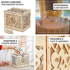 Natural Wooden Laser Cut "Mr. & Mrs." Wedding Card Box With Label, Rustic DIY Hollow Money Box And Stand - 12"x9"