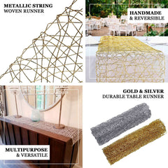 16"x72" Gold Wire Nest Table Runner, Metallic String Woven Runner