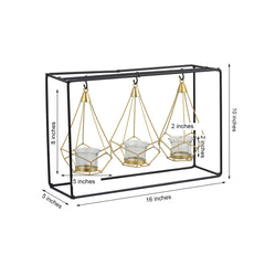 3-Pack Hanging Candle Holders Gold Geometric Design 8" with Black Iron Stand - Trendy Tealight Centerpieces for Tables 10" Tall