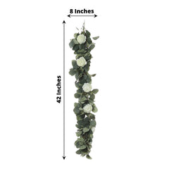 42" Green Artificial Eucalyptus Leaf, Ranunculus Flower Garland Vine