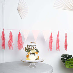 12 Pack Pre-Tied Coral Tissue Paper Tassel Garland With String, Hanging Fringe Party Streamer Backdrop Decor