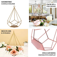 2-Pack Tealight Candle Holders Gold Metal Pentagon Geometric Open Frame - Flower Stand 9"