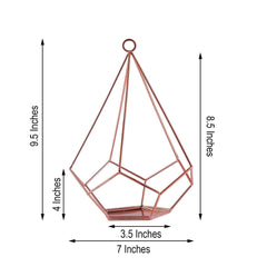 2-Pack Tealight Candle Holders Rose Gold Metal Pentagon Geometric Open Frame - Flower Stand 9"