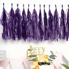 12 Pack Pre-Tied Purple Tissue Paper Tassel Garland With String, Hanging Fringe Party Streamer Backdrop Decor