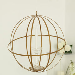 Hanging Sphere Candle Holder Gold Wrought Iron Open Frame Floral Display - Centerpiece Ball 12"