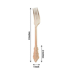 24 Pack Metallic Rose Gold 8" Baroque Style Heavy Duty Plastic Forks