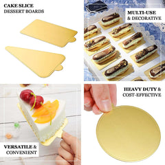 50-Pack Rectangle Cake Boards in Gold Cardboard - Grease Proof Mini Paper Trays for Pastries Cupcakes & Dessert Slices 2.4"x4"