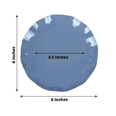 10-Pack Plastic Round 6" Dessert Plates in Ocean Blue Ruffled Rim with Gold Edging - Sturdy Disposable Salad Appetizer Dinnerware