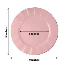 10-Pack Plastic 9" Round Dinner Plates in Dusty Rose Ruffled Rim with Gold Edging - Sturdy Disposable Dinnerware