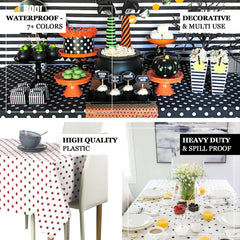 Plastic Table Cover Rectangle Black White Polka Dot - PVC Waterproof Disposable Tablecloth 54"x108"