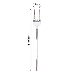 24 Pack 8" Glossy Silver Heavy Duty Plastic Silverware Forks, Shiny Cutlery, Premium Disposable Flatware