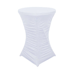 Heavy Duty Spandex 32" Fitted Round Cocktail Table Cover White Ruched Pleated - Durable Stretch Design