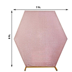 8ftx7ft Rose Gold Metallic Shimmer Tinsel Spandex Hexagon Wedding Arbor Cover, 2-Sided Backdrop