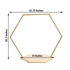 Metal Hexagon Floral Hoop Cake Stand Gold - Chic Geometric Dessert Display DIY Centerpiece Table Decoration With Wooden Base 28"