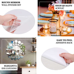 12 Pack Round Acrylic Mirror Wall Stickers, 8" Removable Wall Decals For Home Decor