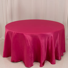 Lamour Satin 120" Round Tablecloth Fuchsia - Seamless Table Cover with Soft Tempered Sheen