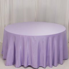 Lamour Satin 120" Round Tablecloth Lavender Lilac - Seamless Table Cover with Soft Tempered Sheen