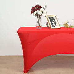 Stretch Spandex 72"x30" Rectangular Table Cover Red with Curved Open Back Design Tailored Professional Look