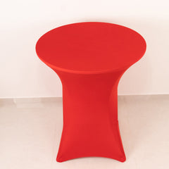 Spandex 33"-36" Round Cocktail Table Cover Red - Easy to Maintain Stretch Fitted Highboy Tablecloth