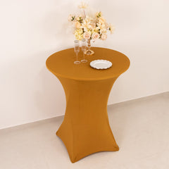 Spandex 33"-36" Round Cocktail Table Cover Gold - Easy to Maintain Stretch Fitted Highboy Tablecloth for Events