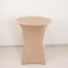 Spandex 24"-32" Round Cocktail Table Cover Nude - Easy to Maintain Stretch Fitted Highboy Tablecloth