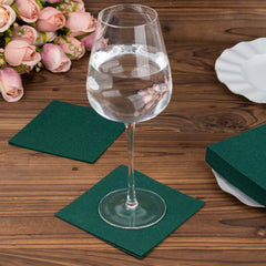 20-Pack Paper Linen-Like Cocktail Napkins Hunter Emerald Green - Disposable 5"x5" Airlaid Soft Napkins