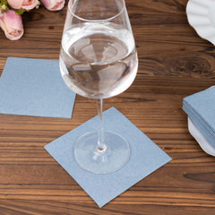 20-Pack Paper Linen-Like Cocktail Napkins Dusty Blue - Disposable 5"x5" Airlaid Soft Napkins