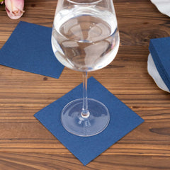 20-Pack Paper Linen-Like Cocktail Napkins Navy Blue - Disposable 5"x5" Airlaid Soft Napkins