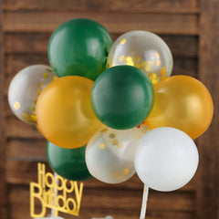 11 Pcs Balloon Cake Topper Clear, Gold, Hunter Green and White - Whimsical Clustered Mini Garland Cake Inserts DIY Party Decorations