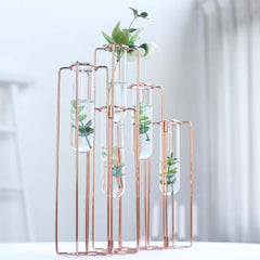 Set of 5 Wedding Centerpieces Rose Gold Frame Conjoined Geometric Design - Test Tube Hydroponic Vases 15"