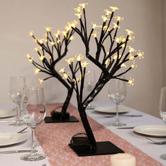 2-Pack Artificial Tree Centerpieces Cherry Blossom Design Black with 36 Warm White LEDs - Battery Operated Table Décor