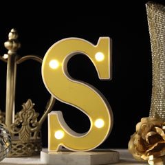 3D Marquee Letter "S" Warm White 4 LED Lights Gold - Chic Light-Up Decor for Events 6"