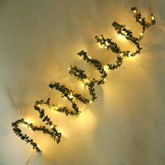 30 LED String Light Garland Green Leaf Design White Light - Battery Operated Décor Accent 10ft