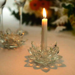 2 Pack Clear 4.5" Crystal Glass Lotus Flower Votive Candle Holders, Tealight Taper Candle Stands