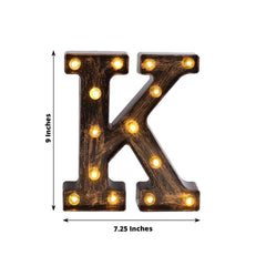 LED Marquee Letter "K" Industrial Style Antique Black - Light-Up Alphabet Sign for Weddings & Displays 9"