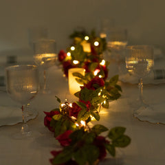 7ft 20 LED Red Silk Rose Flower Garland Vine String Lights, Warm White Battery Operated