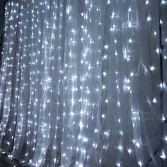 20ftx10ft White Sheer Organza w Cool LED Lights Decorative Curtain Panel