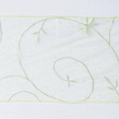 5 Pack Organza Chair Sashes with Satin Leaf Embroidery Apple Green - Reusable Sheer Design 7"x108"
